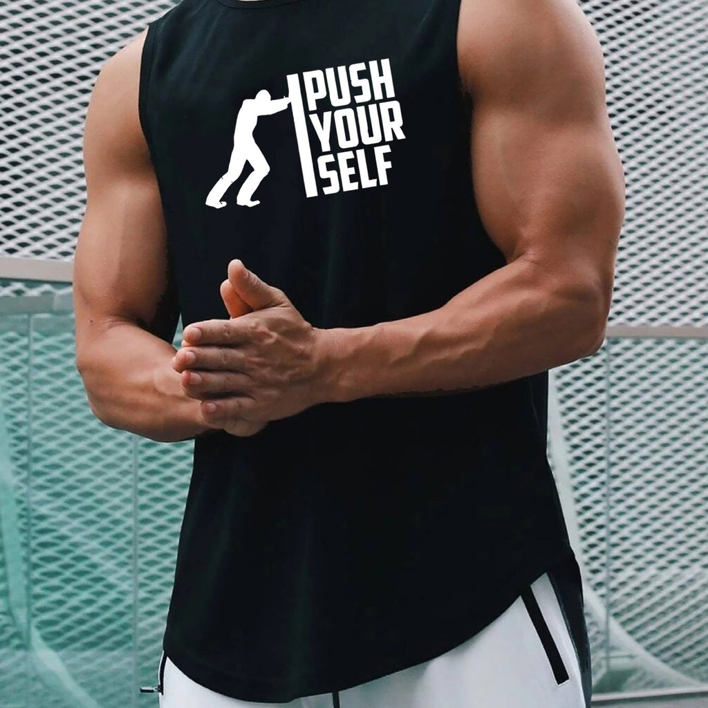 PUSH YOUR SELF Print Men's Quick Dry Moisture-Wicking Breathable Tank Tops Athletic Gym Bodybuilding Sports Sleeveless Shirts For Workout Running Training Men's Clothes