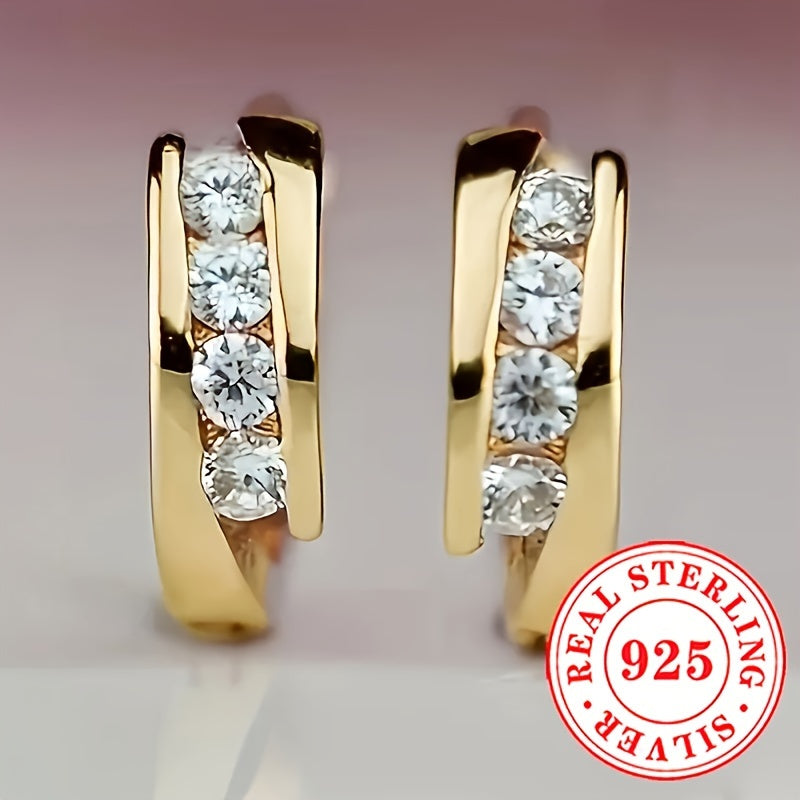 1 Pair RYYM Women'S Elegant Hoop Earrings - 925 Sterling Silvery Zirconia Inlay, April Birthstone Jewelry for Daily Wear & Parties, All-Season Versatile Accessories, Party Accessories | Elegant Hoop Earrings | Zirconia Inlay