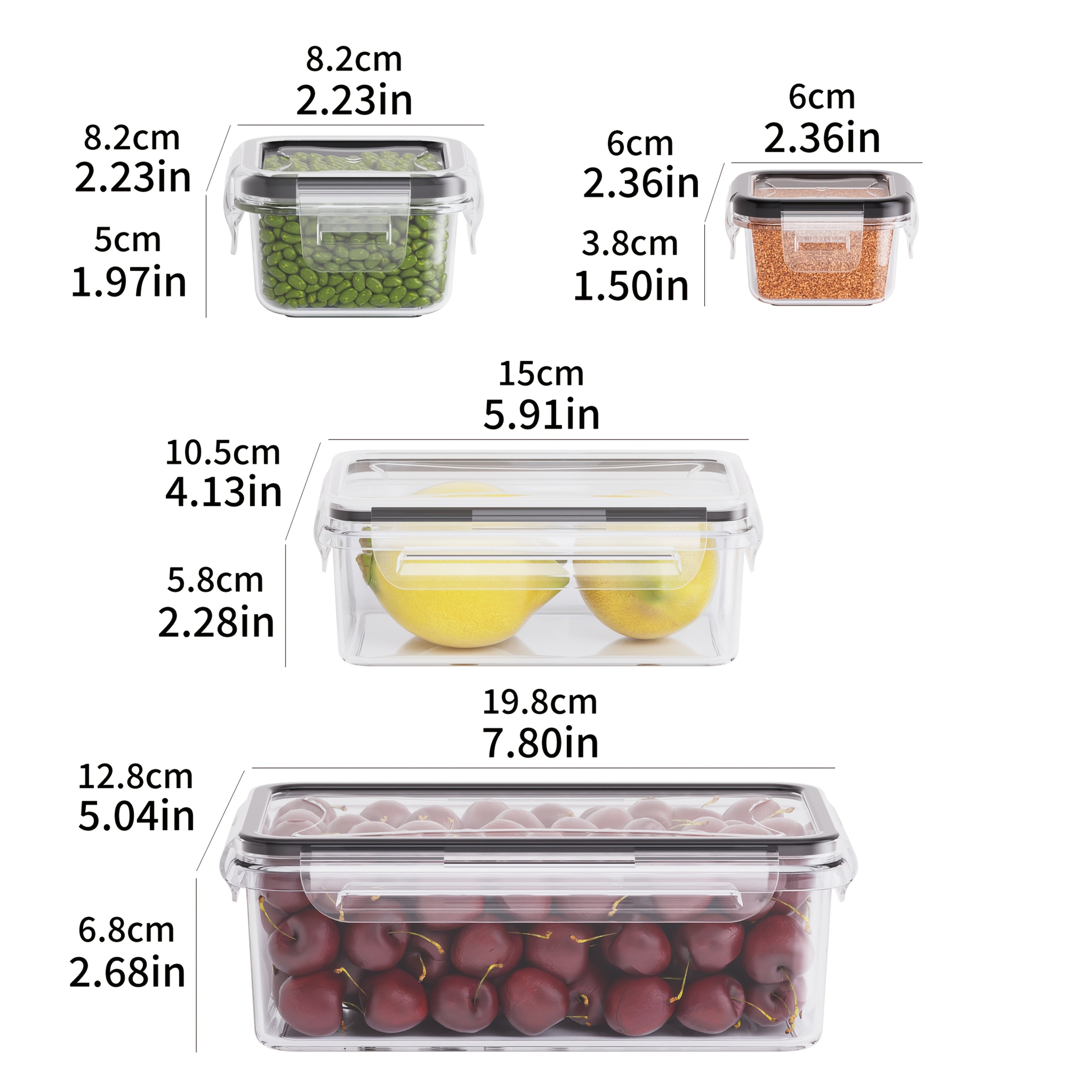 8 piezas de contenedores de alimentos transparentes de varios tamaños con tapas herméticamente selladas - Perfectos para frutas, verduras, pasta y más - Apto para microondas, kit reutilizable de polipropileno para la organización de la cocina