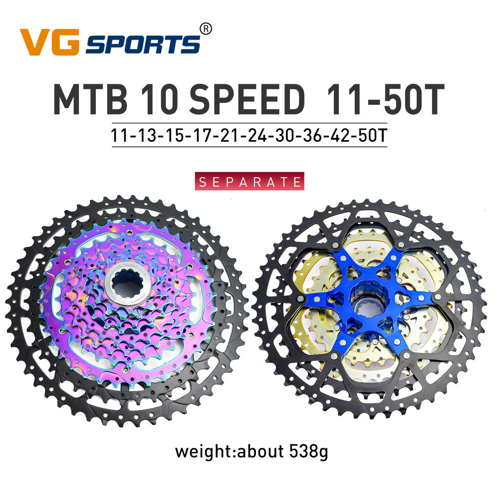 VG Sports Ultralight MTB Bicycle Cassette Freewheel - Rainbow Color Aluminum Brackets - 8-12 Speed - 11-52T Sprockets - Lightweight and Durable