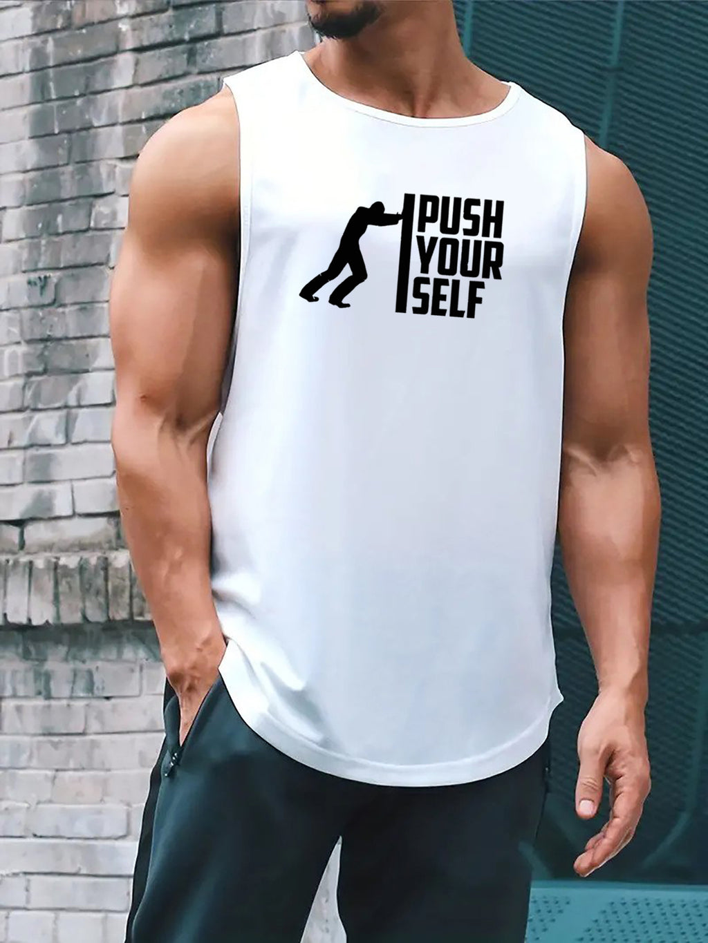 PUSH YOUR SELF Print Men's Quick Dry Moisture-Wicking Breathable Tank Tops Athletic Gym Bodybuilding Sports Sleeveless Shirts For Workout Running Training Men's Clothes
