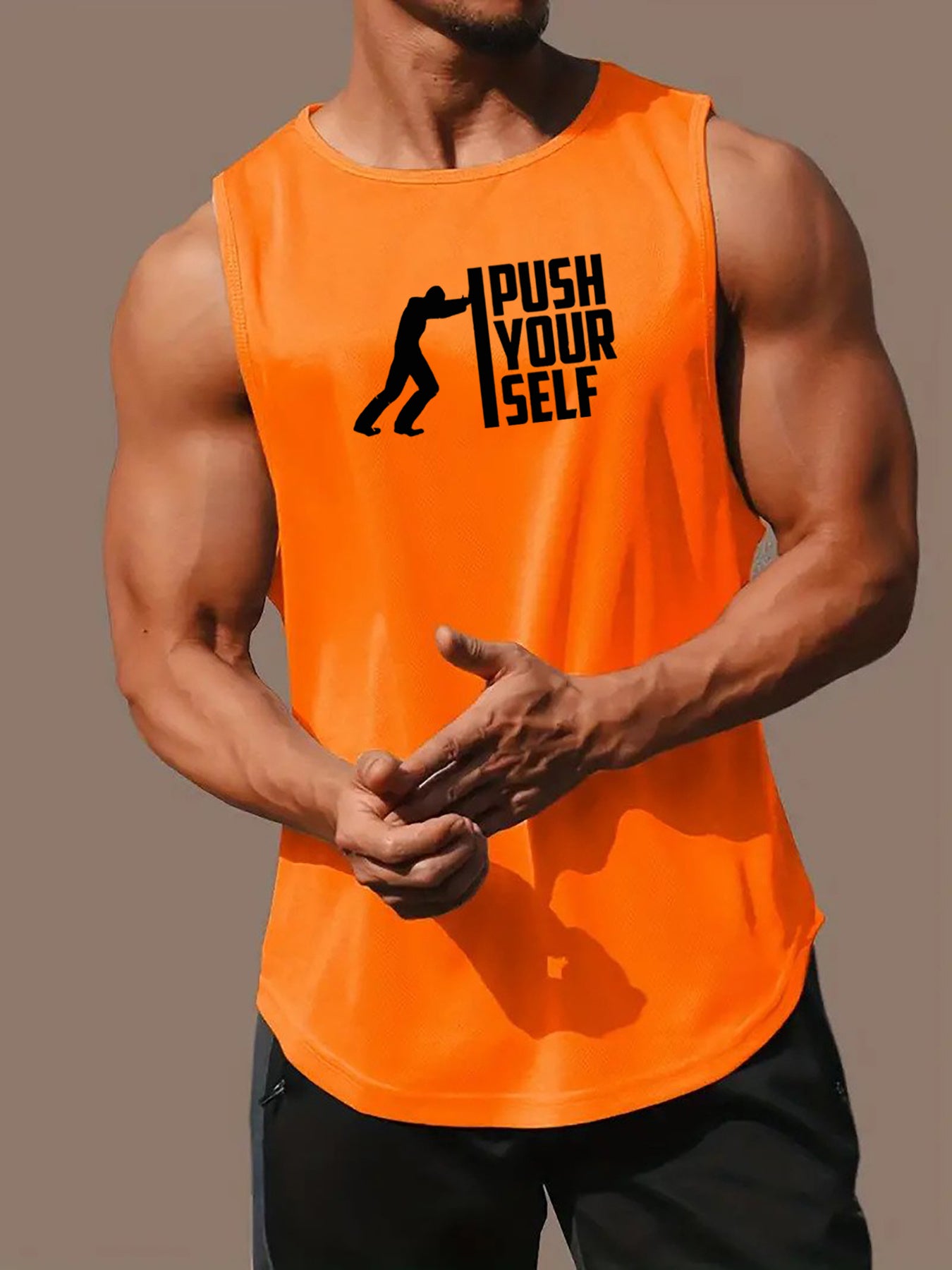 PUSH YOUR SELF Print Men's Quick Dry Moisture-Wicking Breathable Tank Tops Athletic Gym Bodybuilding Sports Sleeveless Shirts For Workout Running Training Men's Clothes