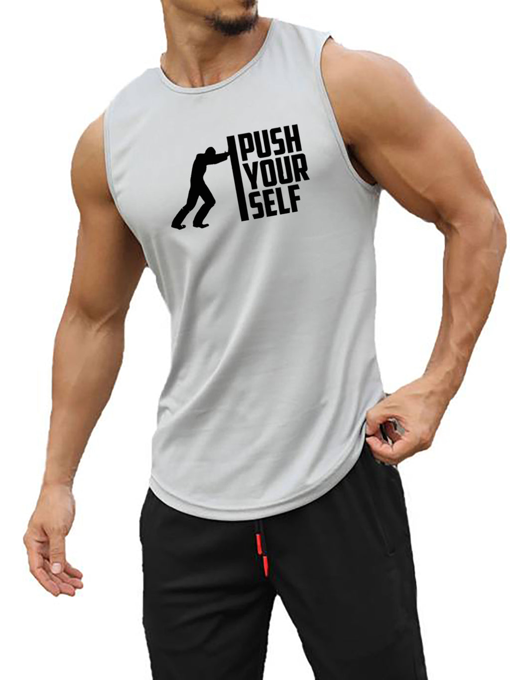 PUSH YOUR SELF Print Men's Quick Dry Moisture-Wicking Breathable Tank Tops Athletic Gym Bodybuilding Sports Sleeveless Shirts For Workout Running Training Men's Clothes