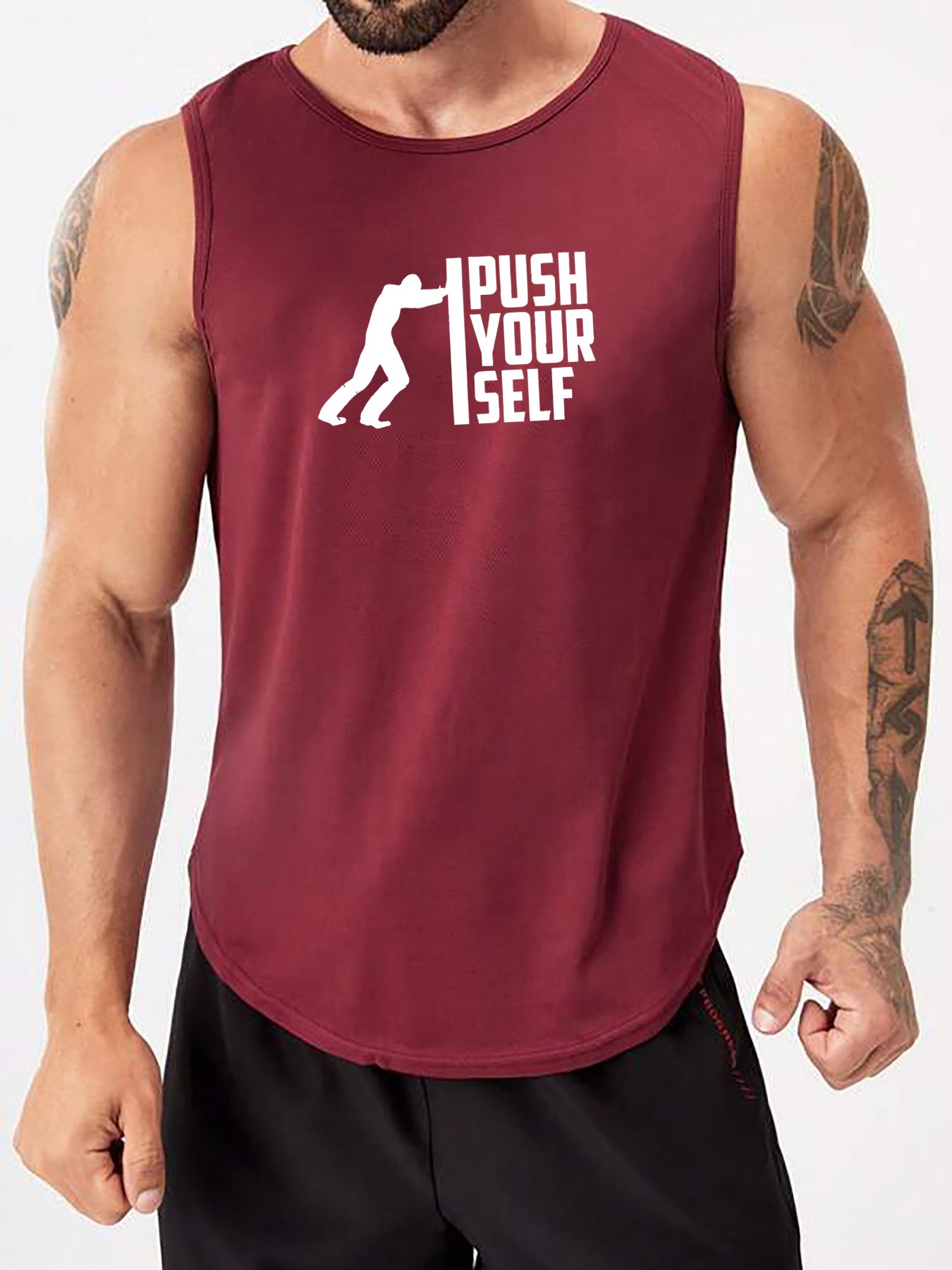 PUSH YOUR SELF Print Men's Quick Dry Moisture-Wicking Breathable Tank Tops Athletic Gym Bodybuilding Sports Sleeveless Shirts For Workout Running Training Men's Clothes