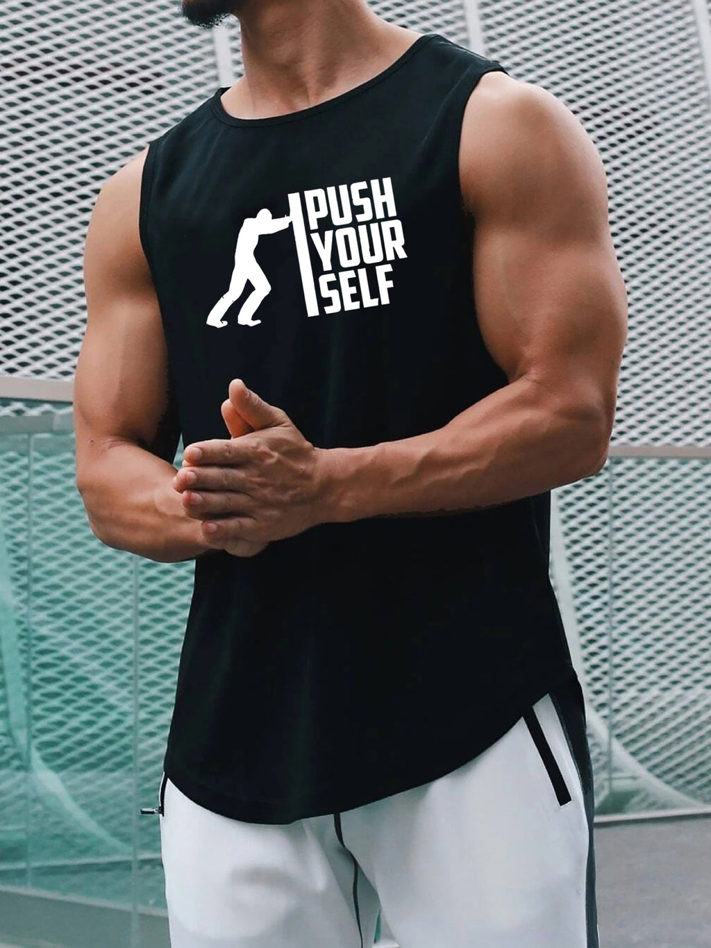 PUSH YOUR SELF Print Men's Quick Dry Moisture-Wicking Breathable Tank Tops Athletic Gym Bodybuilding Sports Sleeveless Shirts For Workout Running Training Men's Clothes