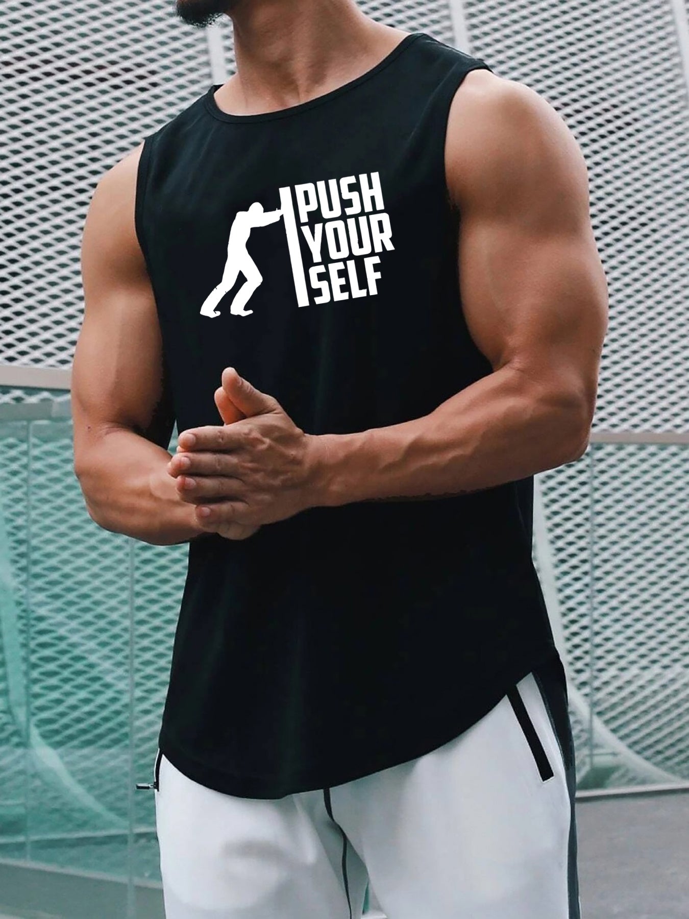 PUSH YOUR SELF Print Men's Quick Dry Moisture-Wicking Breathable Tank Tops Athletic Gym Bodybuilding Sports Sleeveless Shirts For Workout Running Training Men's Clothes