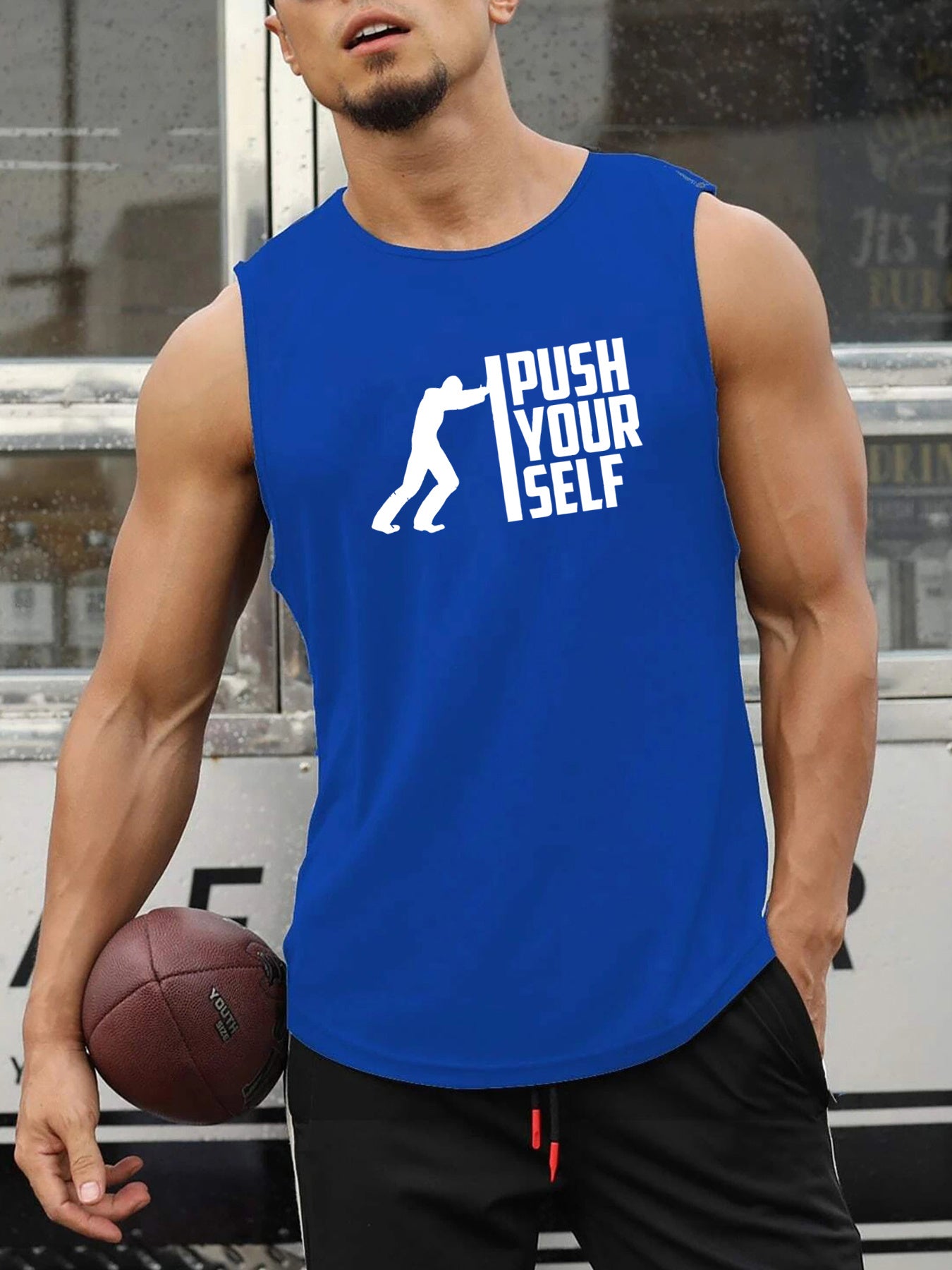 PUSH YOUR SELF Print Men's Quick Dry Moisture-Wicking Breathable Tank Tops Athletic Gym Bodybuilding Sports Sleeveless Shirts For Workout Running Training Men's Clothes