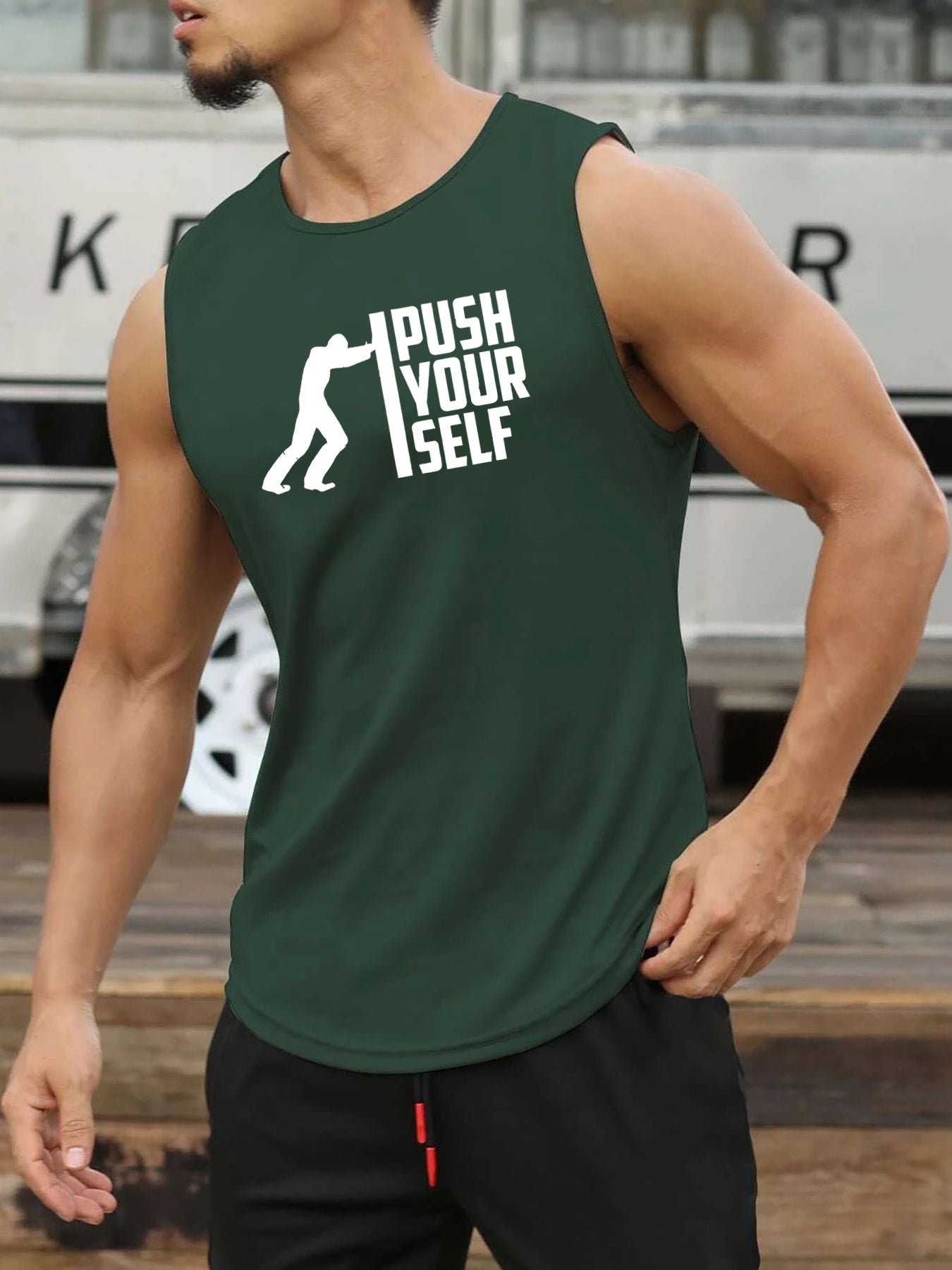 PUSH YOUR SELF Print Men's Quick Dry Moisture-Wicking Breathable Tank Tops Athletic Gym Bodybuilding Sports Sleeveless Shirts For Workout Running Training Men's Clothes