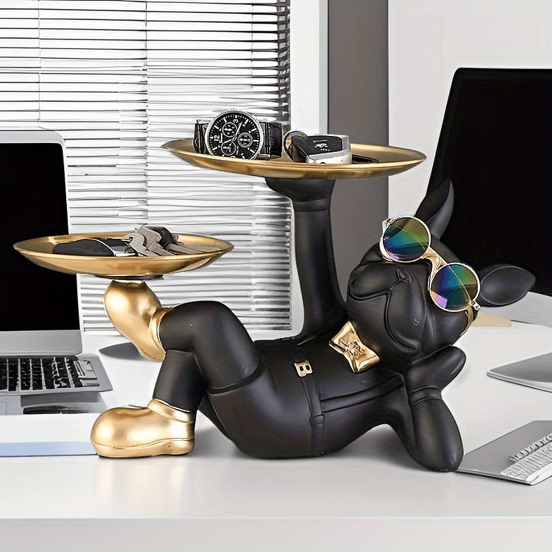 A Small Bulldog Statue Tray, Perfect for Holding Keys, Wallets, Jewelry, Phones, And Other Small Accessories, Can Also Accommodate Their Favorite Fruits And Foods, As Well As Small Items And Decorative Plaques for Home Decor.