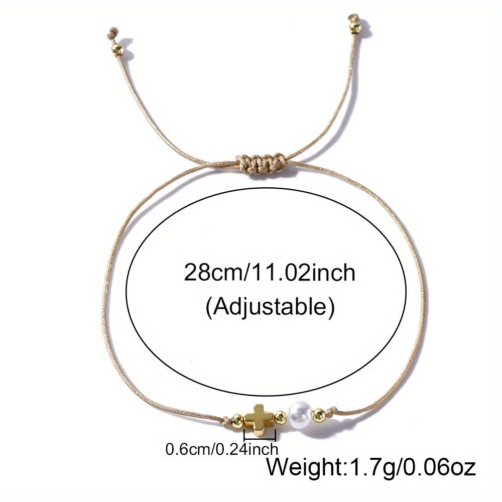 5pcs/Set Minimalist Cross Woven Bracelets, Adjustable Friendship Bracelets, Perfect Gift for Women, Vintage Bohemian Style, Daily & Vacation Wear, All-Season, Fashion Jewelry Accessories