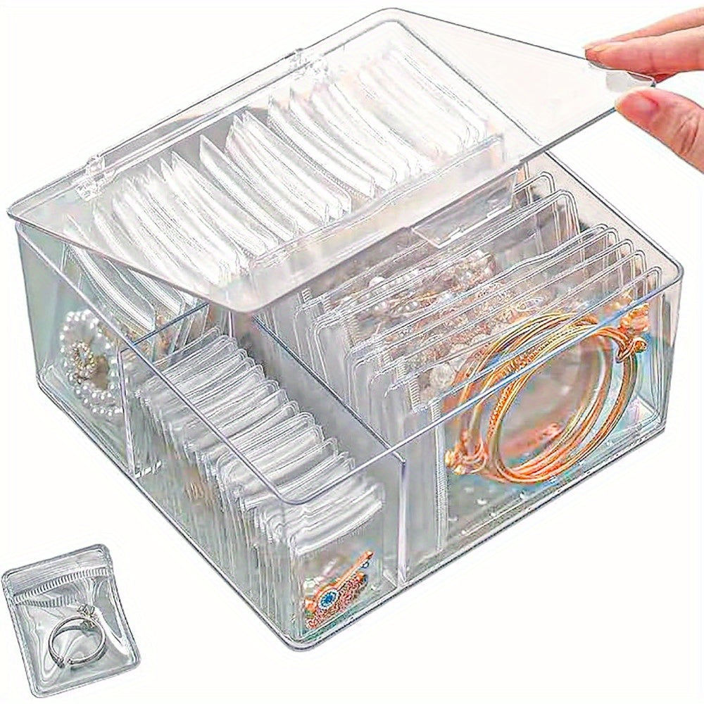 Briartw 3-in-1 Acrylic Jewelry Organizer with 60 Portable Bags - Plastic Storage Box for Earrings, Rings, Necklaces, Bracelets - Travel-Friendly Jewelry Organizer with Dividers
