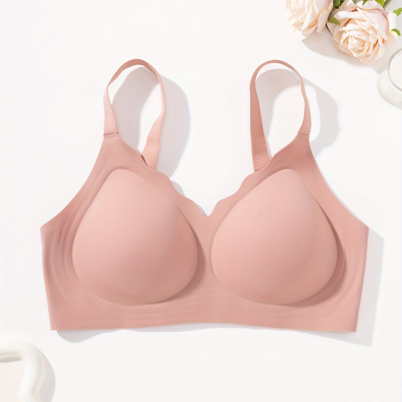 1pc Solid Color Seamless Jelly Women' S Lingerie Bra Everyday Casual Comfortable Light Beige-Friendly Gathering Lightweight Adjustable Straps Lined with Breasts Everyday Yoga Sports Bra Underwear