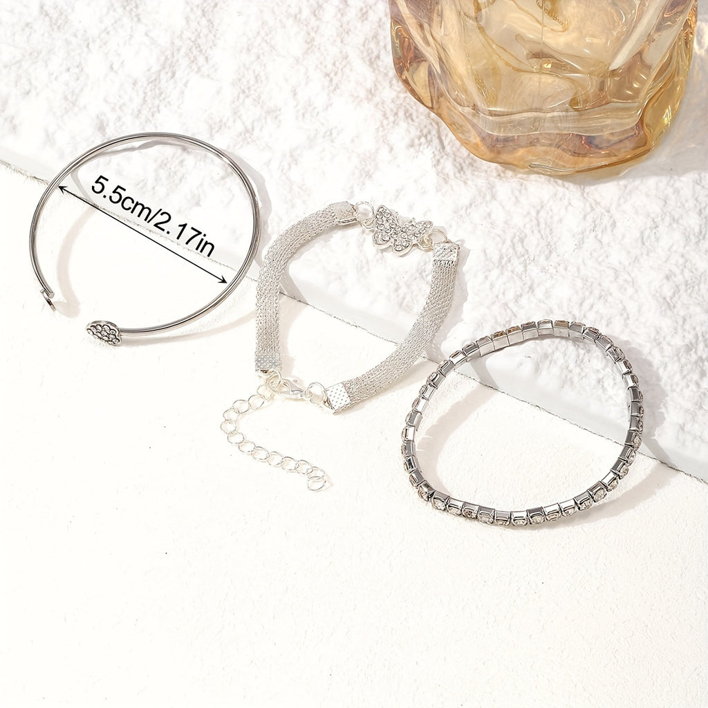 Set Of 3 Stylish And Elegant Butterfly-shaped Women's Bracelets Suitable For Daily Parties, Perfect As Accessories Or Gifts For Jewelry