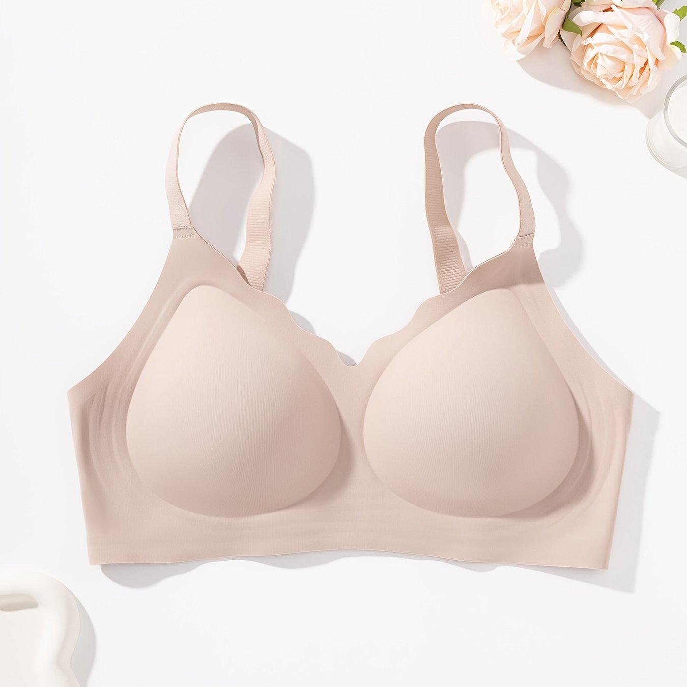 1pc Solid Color Seamless Jelly Women' S Lingerie Bra Everyday Casual Comfortable Light Beige-Friendly Gathering Lightweight Adjustable Straps Lined with Breasts Everyday Yoga Sports Bra Underwear