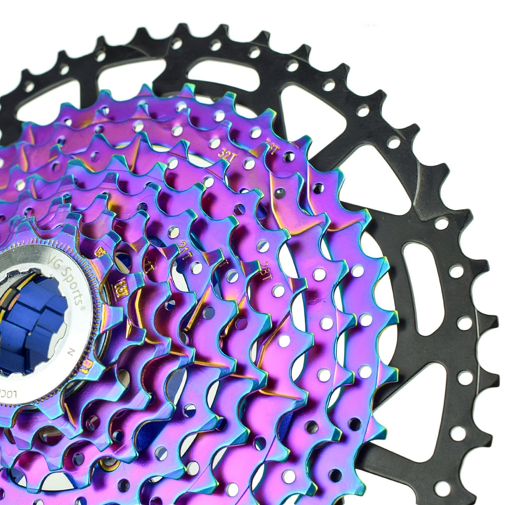 VG Sports Ultralight MTB Bicycle Cassette Freewheel - Rainbow Color Aluminum Brackets - 8-12 Speed - 11-52T Sprockets - Lightweight and Durable
