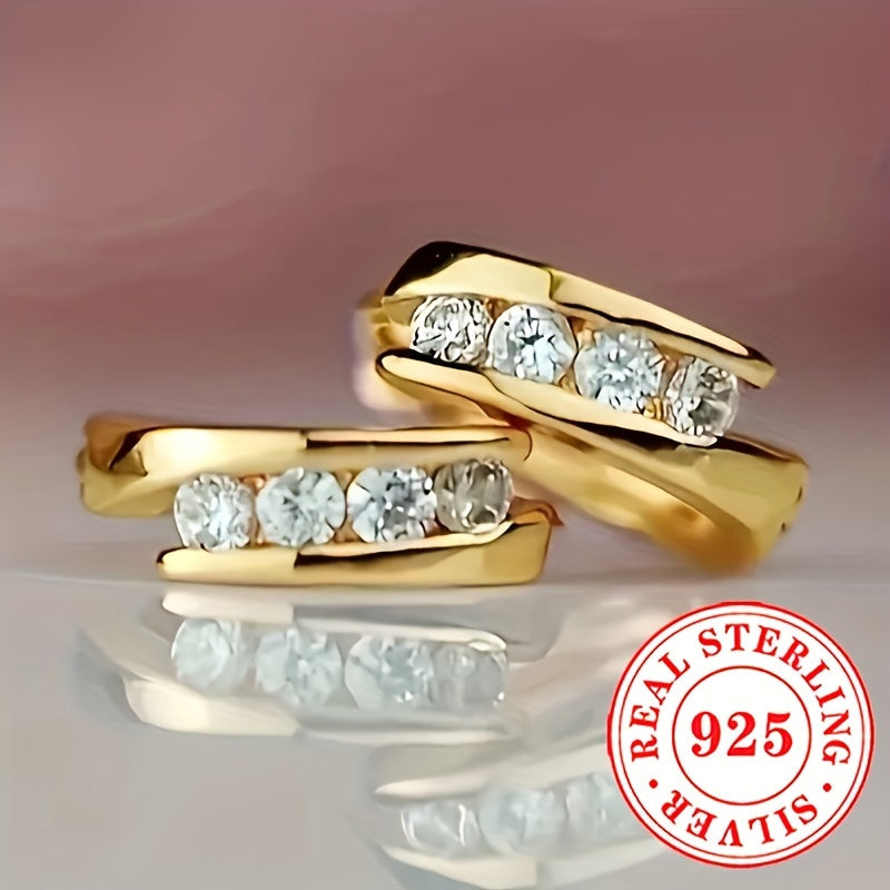 1 Pair RYYM Women'S Elegant Hoop Earrings - 925 Sterling Silvery Zirconia Inlay, April Birthstone Jewelry for Daily Wear & Parties, All-Season Versatile Accessories, Party Accessories | Elegant Hoop Earrings | Zirconia Inlay