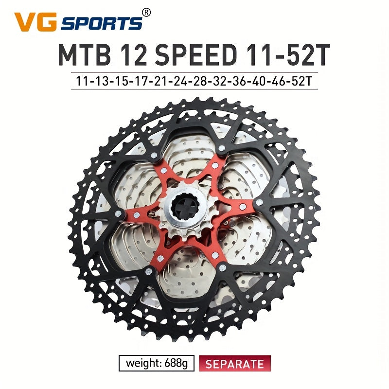 VG Sports Ultralight MTB Bike Cassette Freewheel - 8-12 Speeds, Aluminum Brackets, Silver/Black Color, Lightweight & Durable