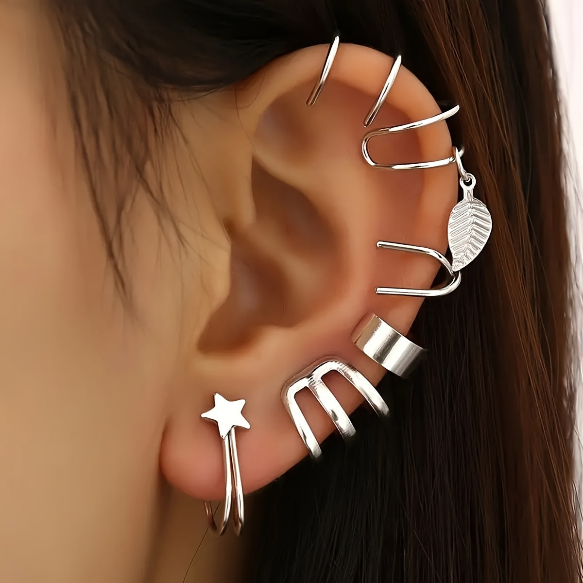 1-6 Pcs, C-shaped Earrings, Simple Personality Ear Cuff Alloy Jewelry Classic Female Ear Accessories For Women Daily Party Wear
