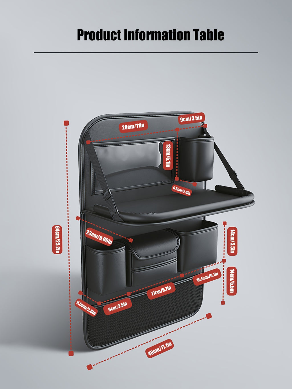 PU Leather Car Seat Back Hanging Storage Bag, Car Storage Bag With Folding Table, Multi-functional Storage Bag, Car Accessories