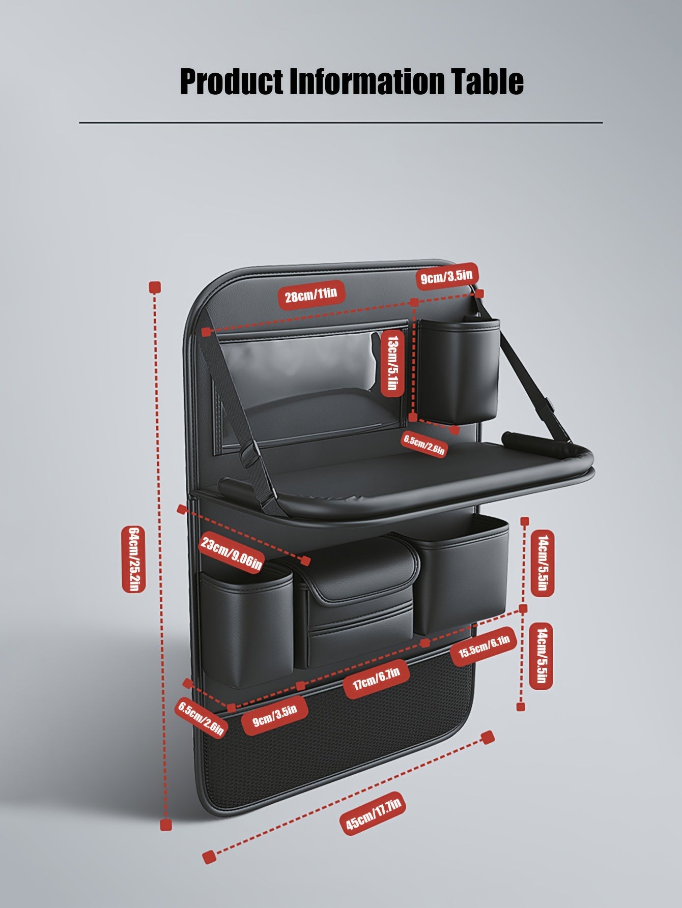 PU Leather Car Seat Back Hanging Storage Bag, Car Storage Bag With Folding Table, Multi-functional Storage Bag, Car Accessories