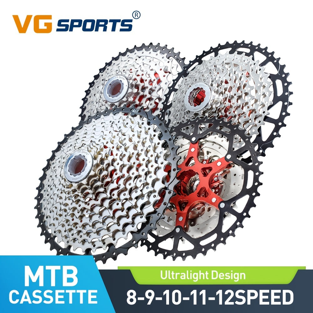 VG Sports Ultralight MTB Bike Cassette Freewheel - 8-12 Speeds, Aluminum Brackets, Silver/Black Color, Lightweight & Durable