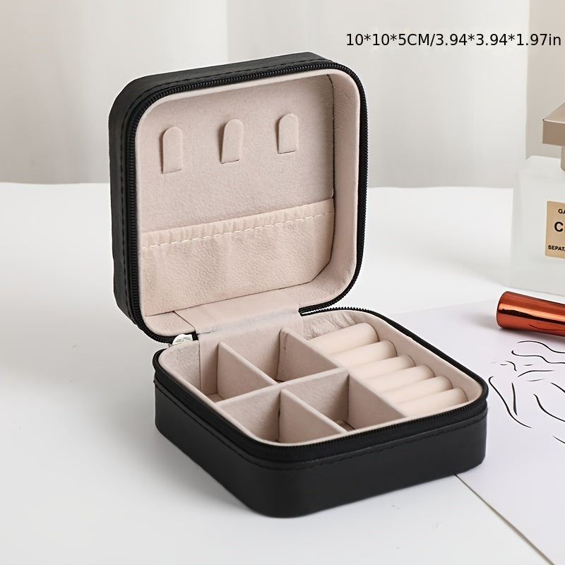 1pc Portable Jewelry Organizer, For Earring Rings Necklace Lipstick Bracelet Accessories, Travel Jewelry Box With Zipper For Birthday Gift, Desktop Organize, Vanity, Valentine's Day Gift