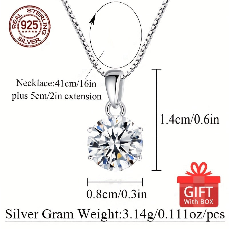 Gift Box Style 1pc S925 Silver Women's Fashion Pendant Necklace 3.14g/0.111oz Classic Shiny Ice Chip Synthetic Zirconia Inlay Elegant Neck Jewelry Best Valentine's Day Gift for Lover Collarbone Chain Necklace Surprise Daily P