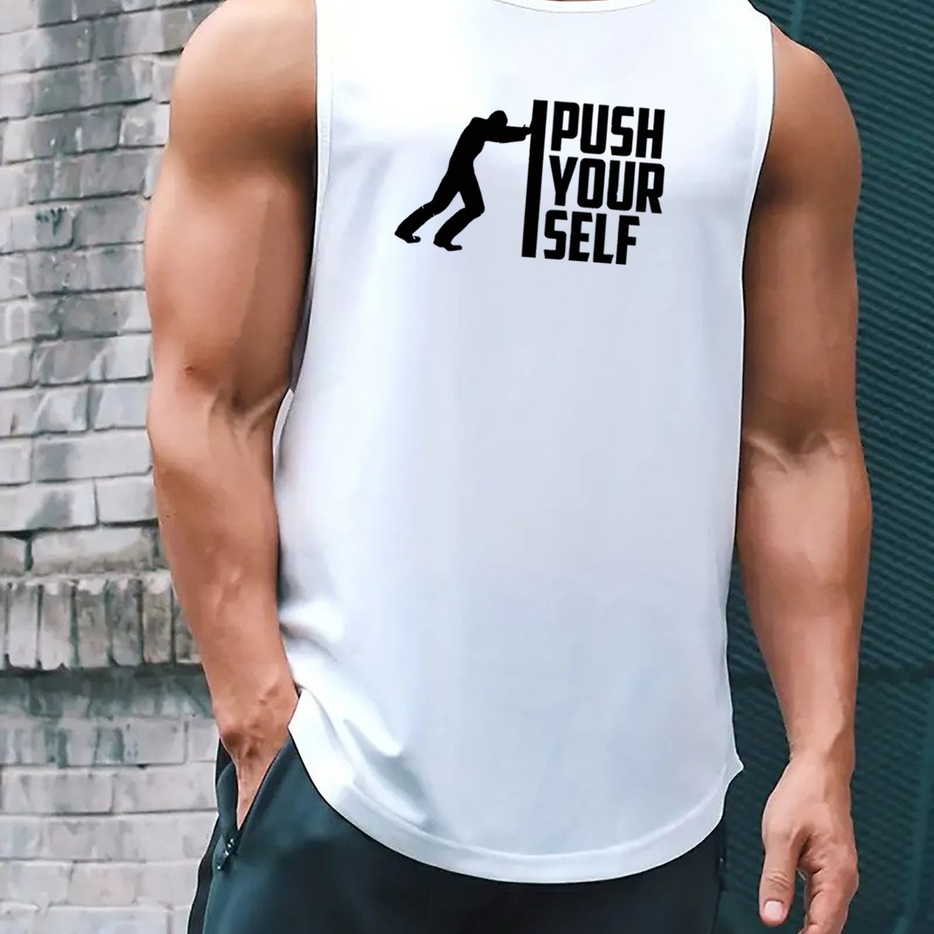 PUSH YOUR SELF Print Men's Quick Dry Moisture-Wicking Breathable Tank Tops Athletic Gym Bodybuilding Sports Sleeveless Shirts For Workout Running Training Men's Clothes