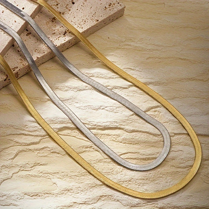 1pc Mature Style Stainless Steel Snake Chain Necklace, Unisex Hip Hop Fashion Jewelry with Sequins, No Power Supply Required