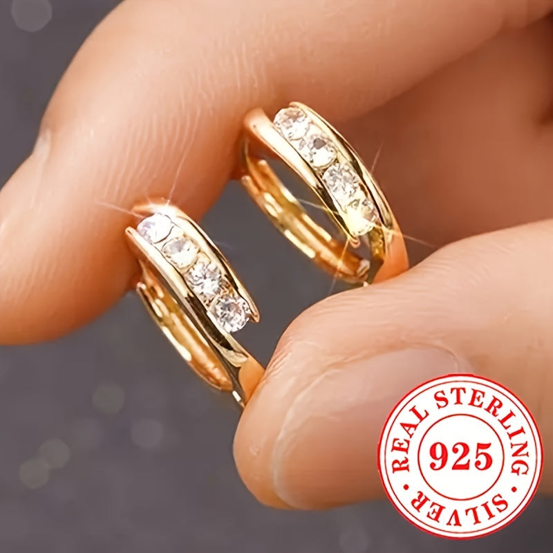 1 Pair RYYM Women'S Elegant Hoop Earrings - 925 Sterling Silvery Zirconia Inlay, April Birthstone Jewelry for Daily Wear & Parties, All-Season Versatile Accessories, Party Accessories | Elegant Hoop Earrings | Zirconia Inlay