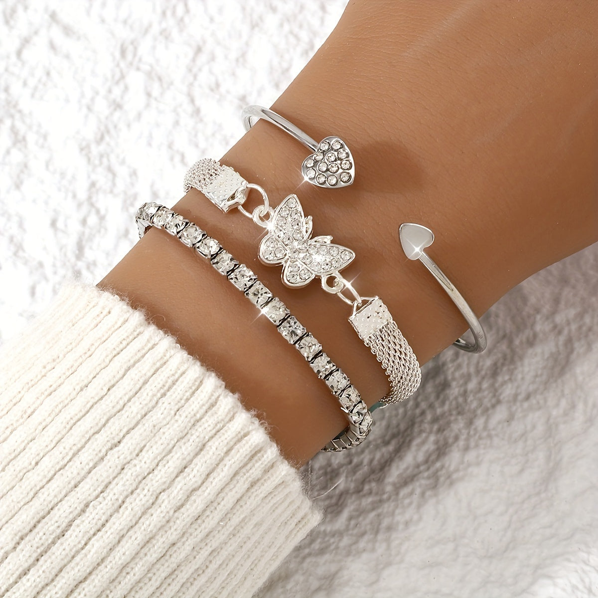 Set Of 3 Stylish And Elegant Butterfly-shaped Women's Bracelets Suitable For Daily Parties, Perfect As Accessories Or Gifts For Jewelry