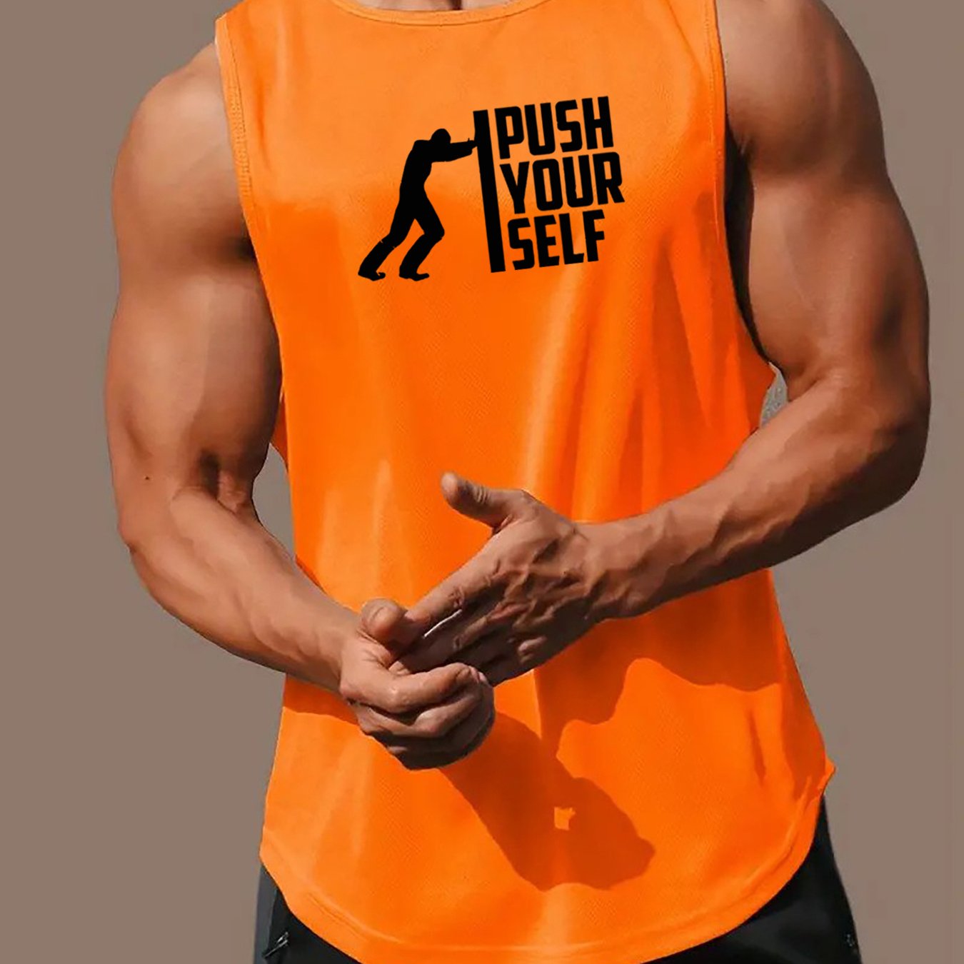 PUSH YOUR SELF Print Men's Quick Dry Moisture-Wicking Breathable Tank Tops Athletic Gym Bodybuilding Sports Sleeveless Shirts For Workout Running Training Men's Clothes