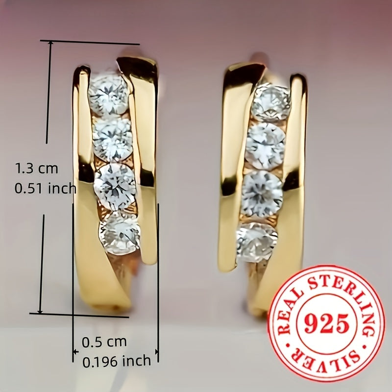 1 Pair RYYM Women'S Elegant Hoop Earrings - 925 Sterling Silvery Zirconia Inlay, April Birthstone Jewelry for Daily Wear & Parties, All-Season Versatile Accessories, Party Accessories | Elegant Hoop Earrings | Zirconia Inlay