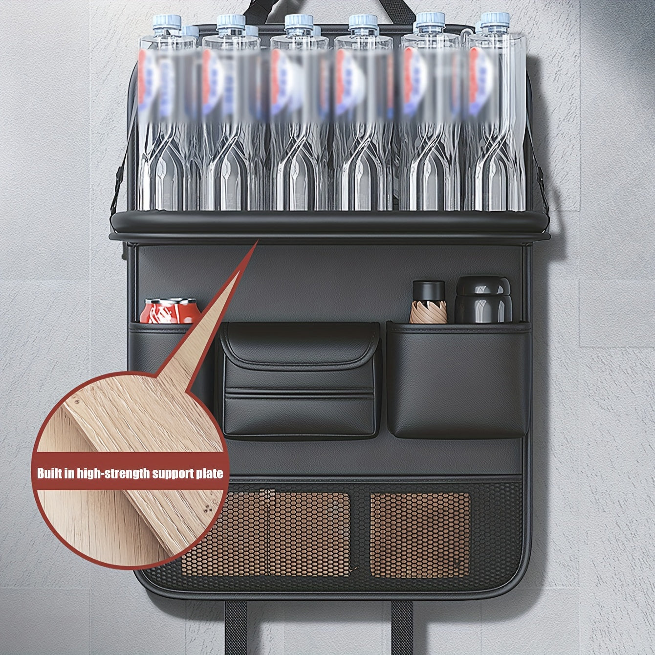 PU Leather Car Seat Back Hanging Storage Bag, Car Storage Bag With Folding Table, Multi-functional Storage Bag, Car Accessories