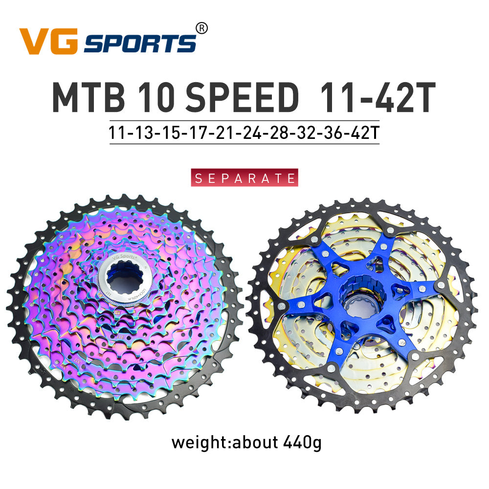 VG Sports Ultralight MTB Bicycle Cassette Freewheel - Rainbow Color Aluminum Brackets - 8-12 Speed - 11-52T Sprockets - Lightweight and Durable