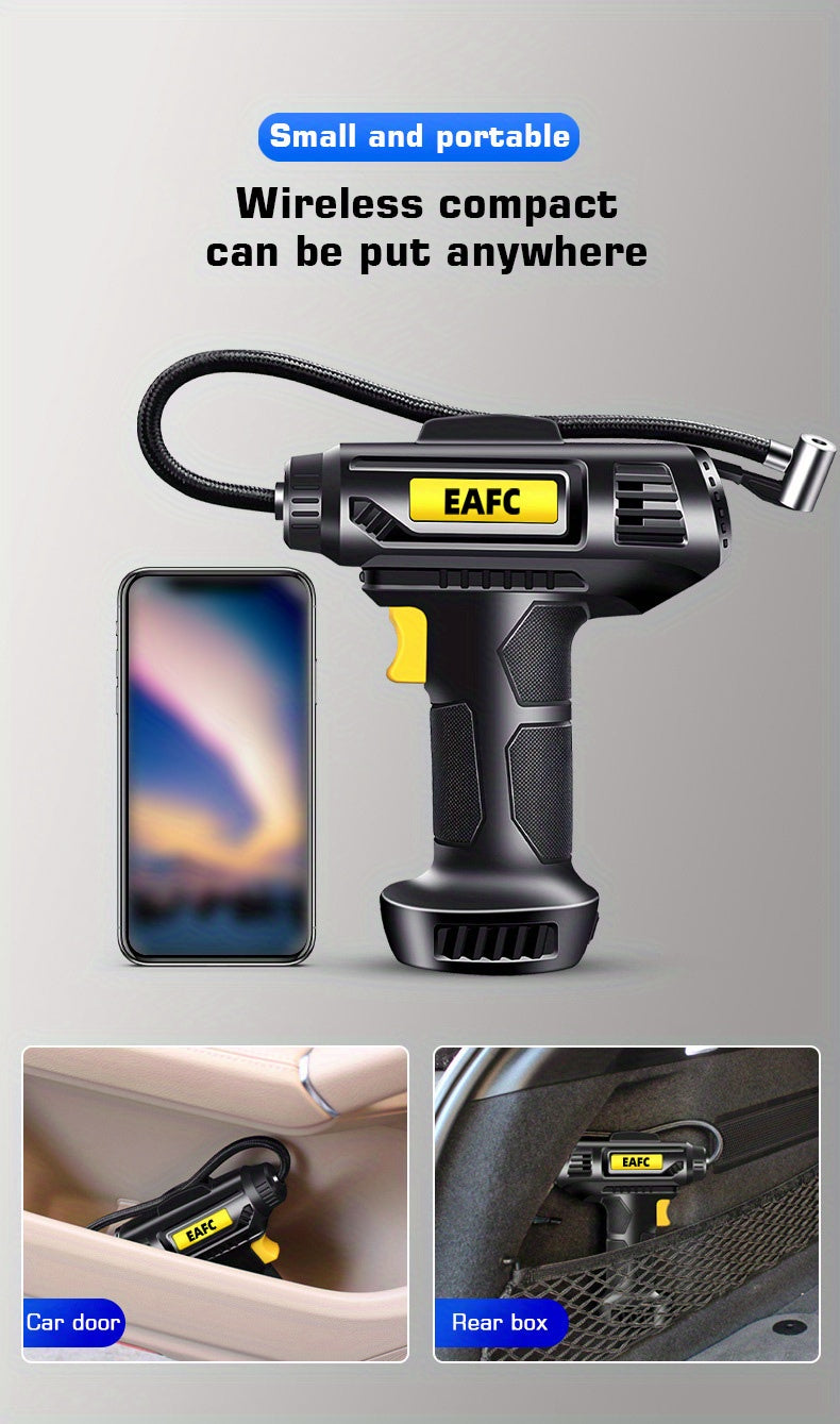 120W Portable Car Air Compressor: Inflate Your Tires With Ease - Wireless & Wired Handheld Pump With LED Light