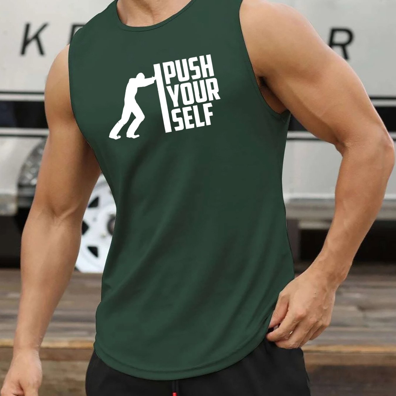 PUSH YOUR SELF Print Men's Quick Dry Moisture-Wicking Breathable Tank Tops Athletic Gym Bodybuilding Sports Sleeveless Shirts For Workout Running Training Men's Clothes