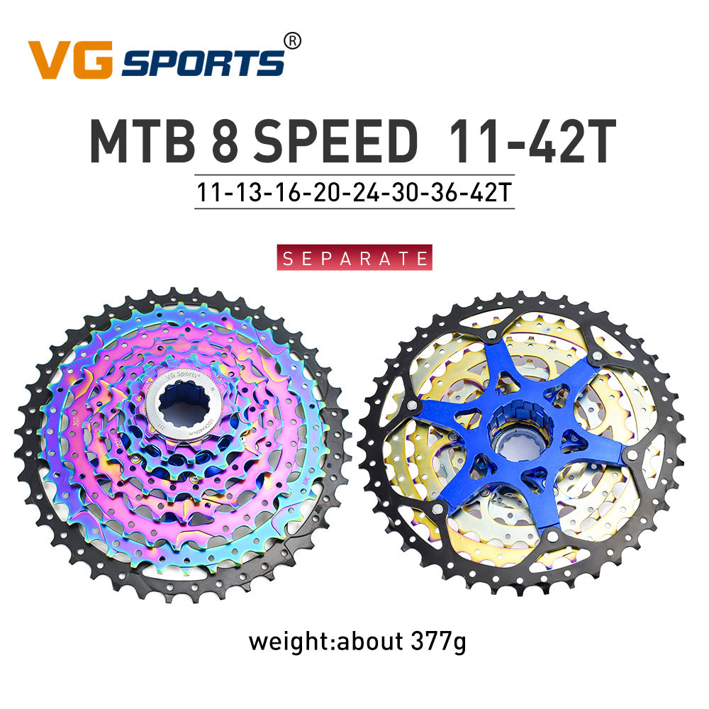 VG Sports Ultralight MTB Bicycle Cassette Freewheel - Rainbow Color Aluminum Brackets - 8-12 Speed - 11-52T Sprockets - Lightweight and Durable