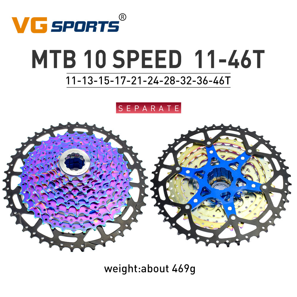 VG Sports Ultralight MTB Bicycle Cassette Freewheel - Rainbow Color Aluminum Brackets - 8-12 Speed - 11-52T Sprockets - Lightweight and Durable