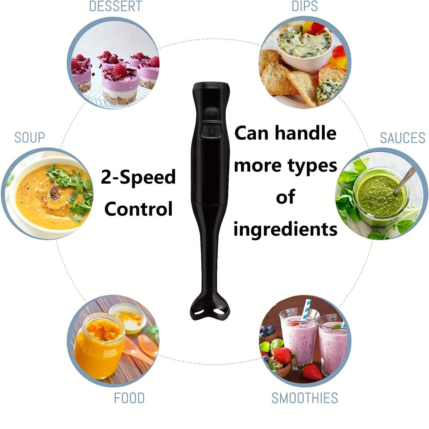Electric Immersion Hand Blender(Black), Mixer, Chopper, Ice Crushing 2-Speed Control One Hand Mixer, Removable Blending Stick For Easy Cleaning For Purees, Smoothies, Shakes, Ivory, Soups, Sauces, Baby Food, Kitchen Accessori