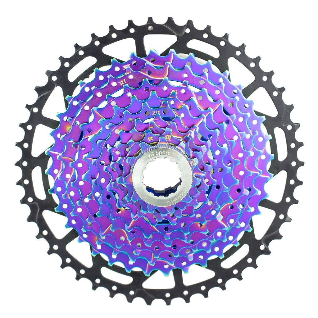 VG Sports Ultralight MTB Bicycle Cassette Freewheel - Rainbow Color Aluminum Brackets - 8-12 Speed - 11-52T Sprockets - Lightweight and Durable