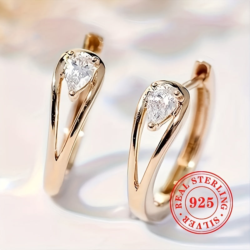 1 Pair of Women'S Fashion Hoop Earrings S925 Pure Silvery Exquisite Inlay Water Drop Synthetic Zirconia Earrings for Women'S Daily Vacation Jewelry