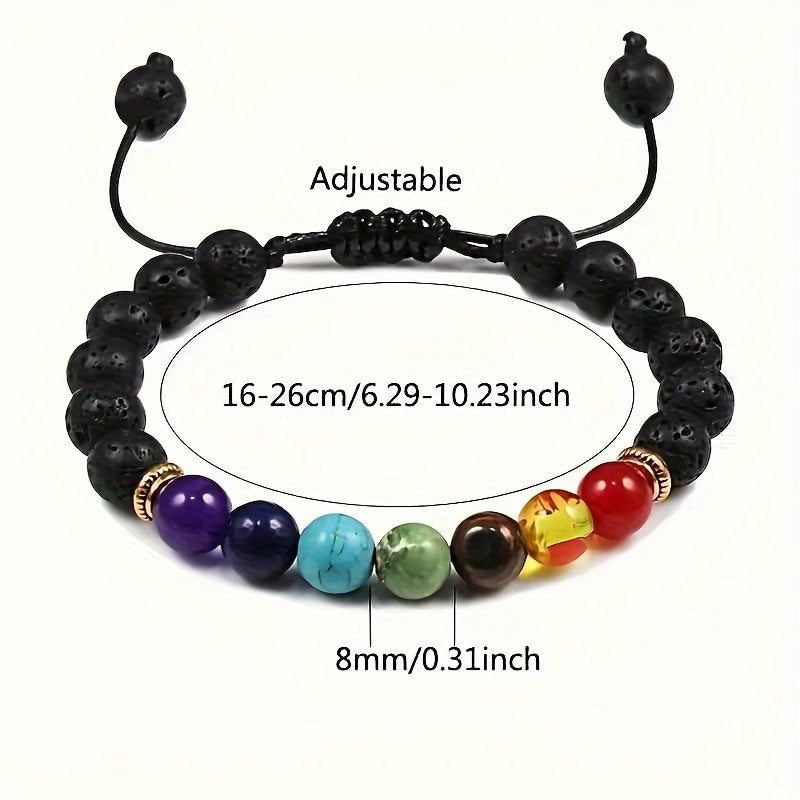 [Customer Favorite] Adjustable 7 Chakras Healing Bracelet - Stretchable Lava Rock for Balance & Meditation, Fashionable Jewelry