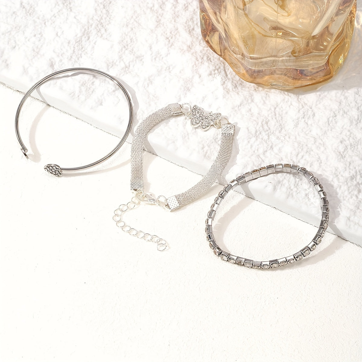 Set Of 3 Stylish And Elegant Butterfly-shaped Women's Bracelets Suitable For Daily Parties, Perfect As Accessories Or Gifts For Jewelry