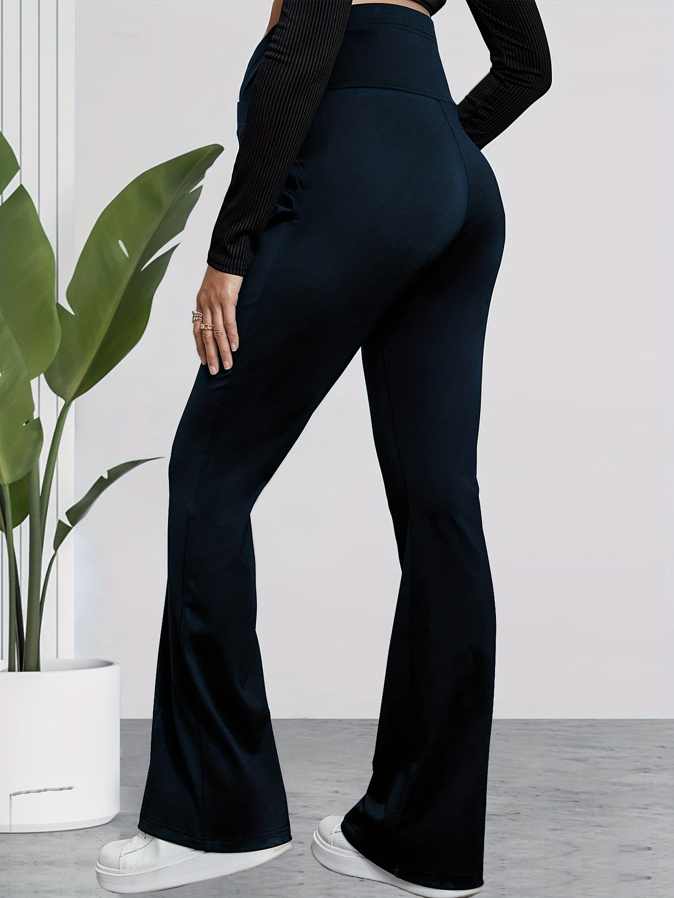 Women's Maternity Solid Flared Pants Slim Fit Pants For Fall Winter, Pregnant Women's Clothing