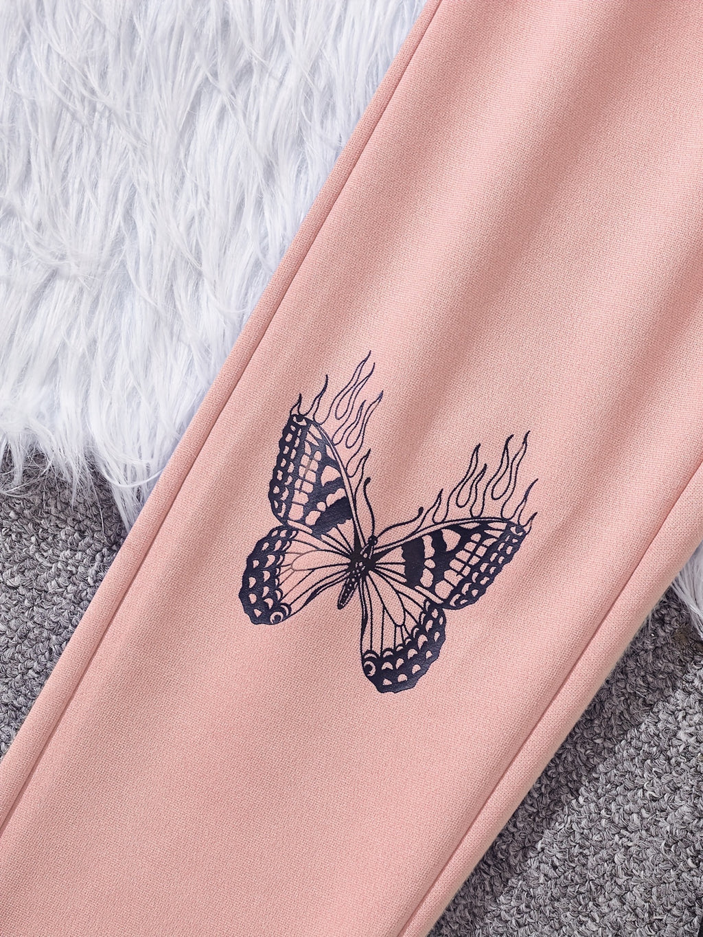 Girl's Butterfly Pattern Outfit 2pcs, Hoodie & Sweatpants Set, TO BE YOURSELF Print Kid's Color Clash Clothes For Spring Fall outdoors