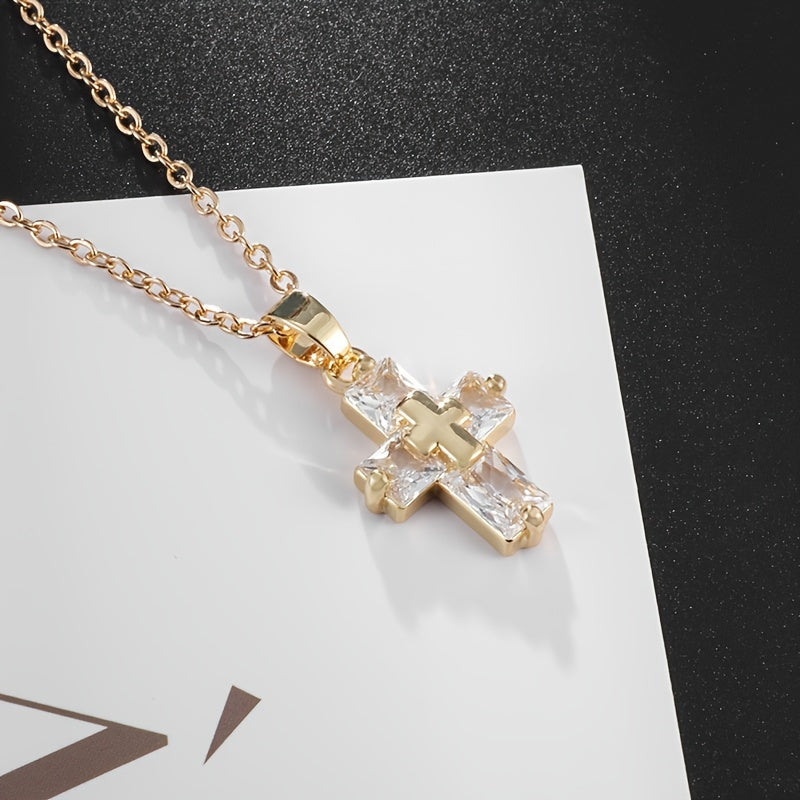 Elegant Cross Pendant Necklace for Women - 1Pc Copper zirconia Inlaid Cross Charm Jewelry for Daily Wear & Gift Giving