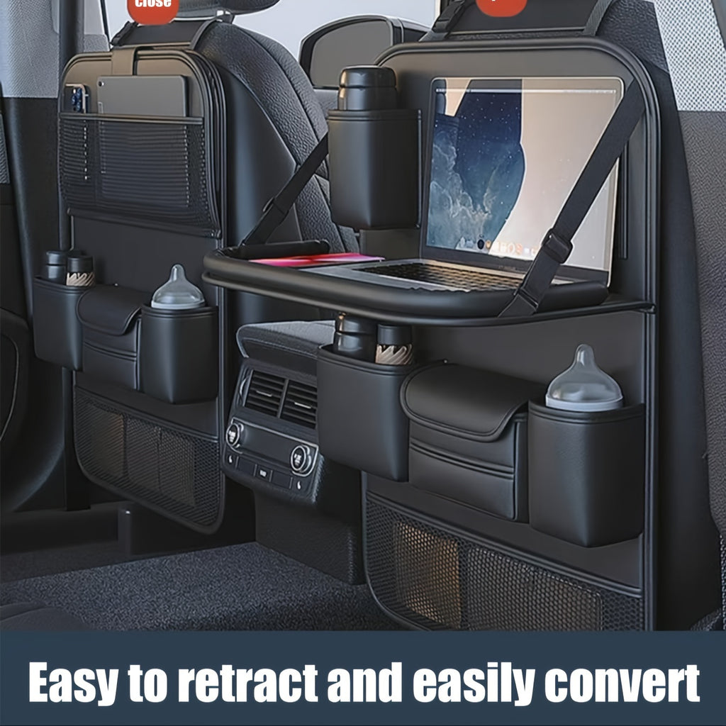 PU Leather Car Seat Back Hanging Storage Bag, Car Storage Bag With Folding Table, Multi-functional Storage Bag, Car Accessories