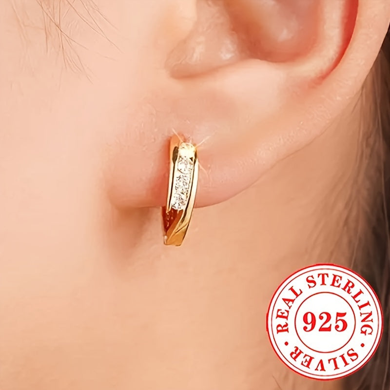 1 Pair RYYM Women'S Elegant Hoop Earrings - 925 Sterling Silvery Zirconia Inlay, April Birthstone Jewelry for Daily Wear & Parties, All-Season Versatile Accessories, Party Accessories | Elegant Hoop Earrings | Zirconia Inlay