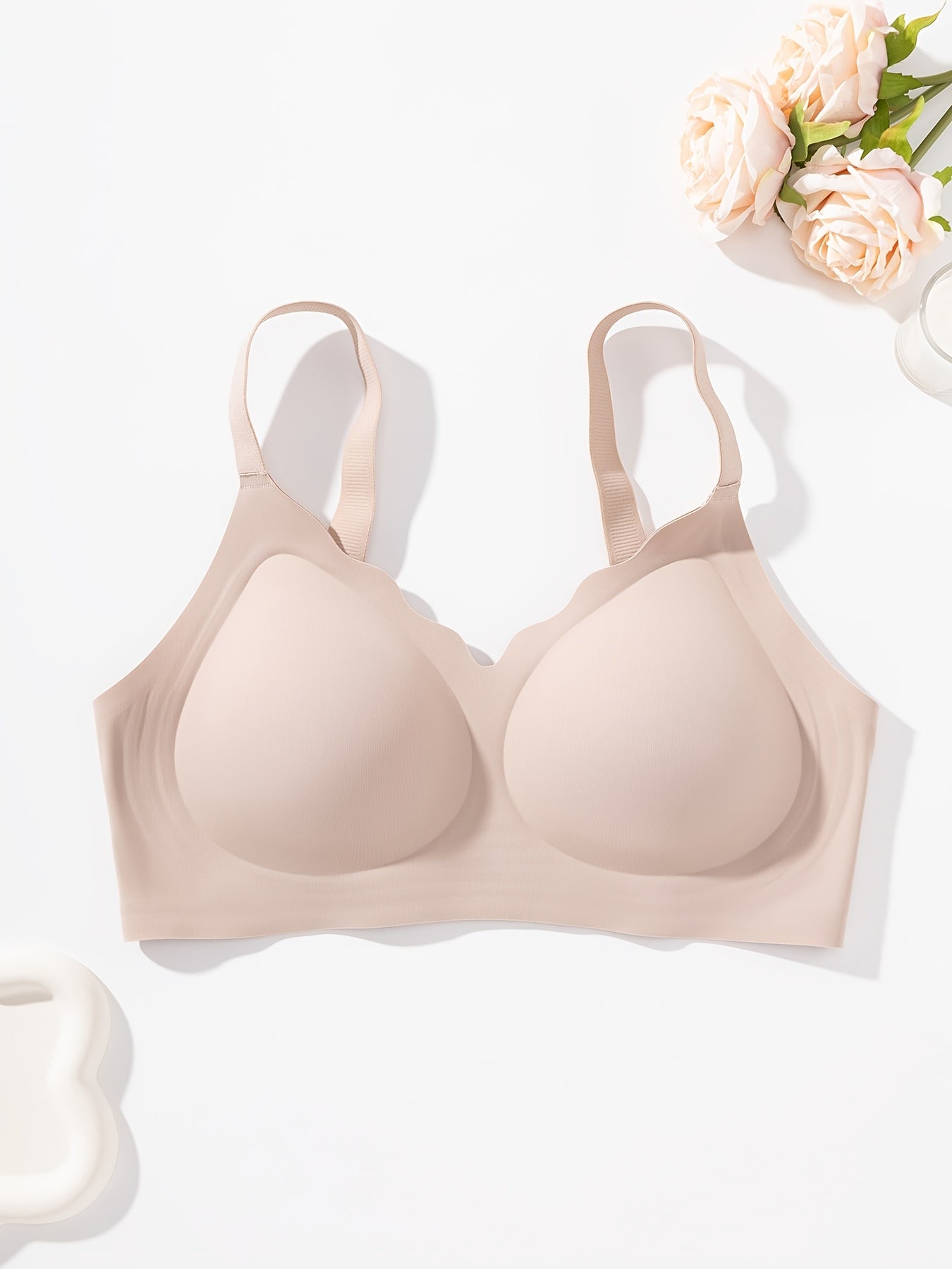 1pc Solid Color Seamless Jelly Women' S Lingerie Bra Everyday Casual Comfortable Light Beige-Friendly Gathering Lightweight Adjustable Straps Lined with Breasts Everyday Yoga Sports Bra Underwear